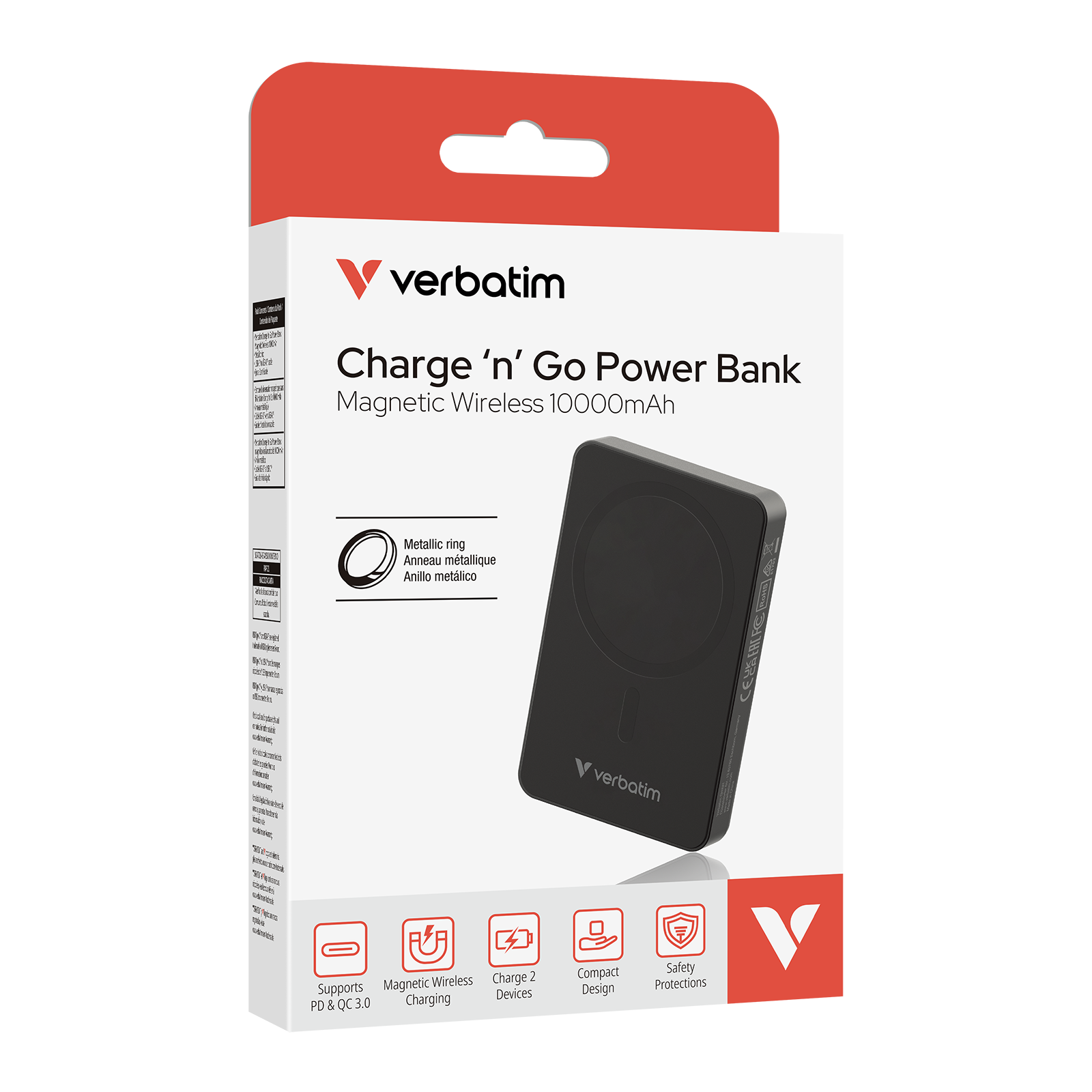 Charge 'n' Go Essentials Magnetic Wireless Power Bank 10 000mAh Sort