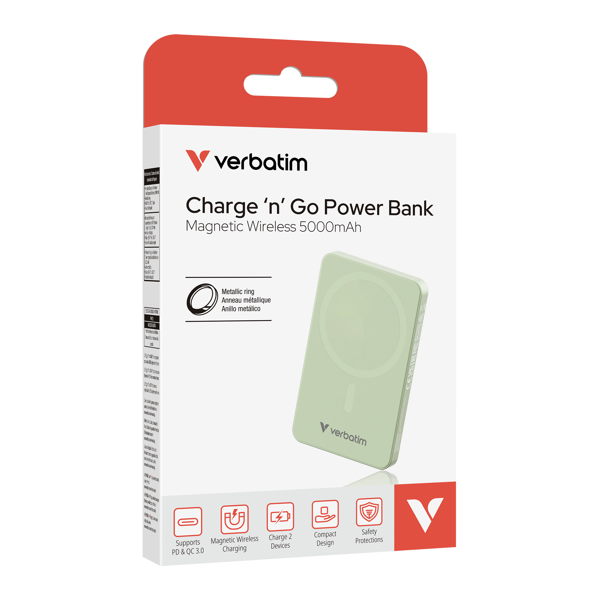 Charge 'n' Go Essentials Magnetyczny bezprzewodowy power bank 5000mAh Zielony