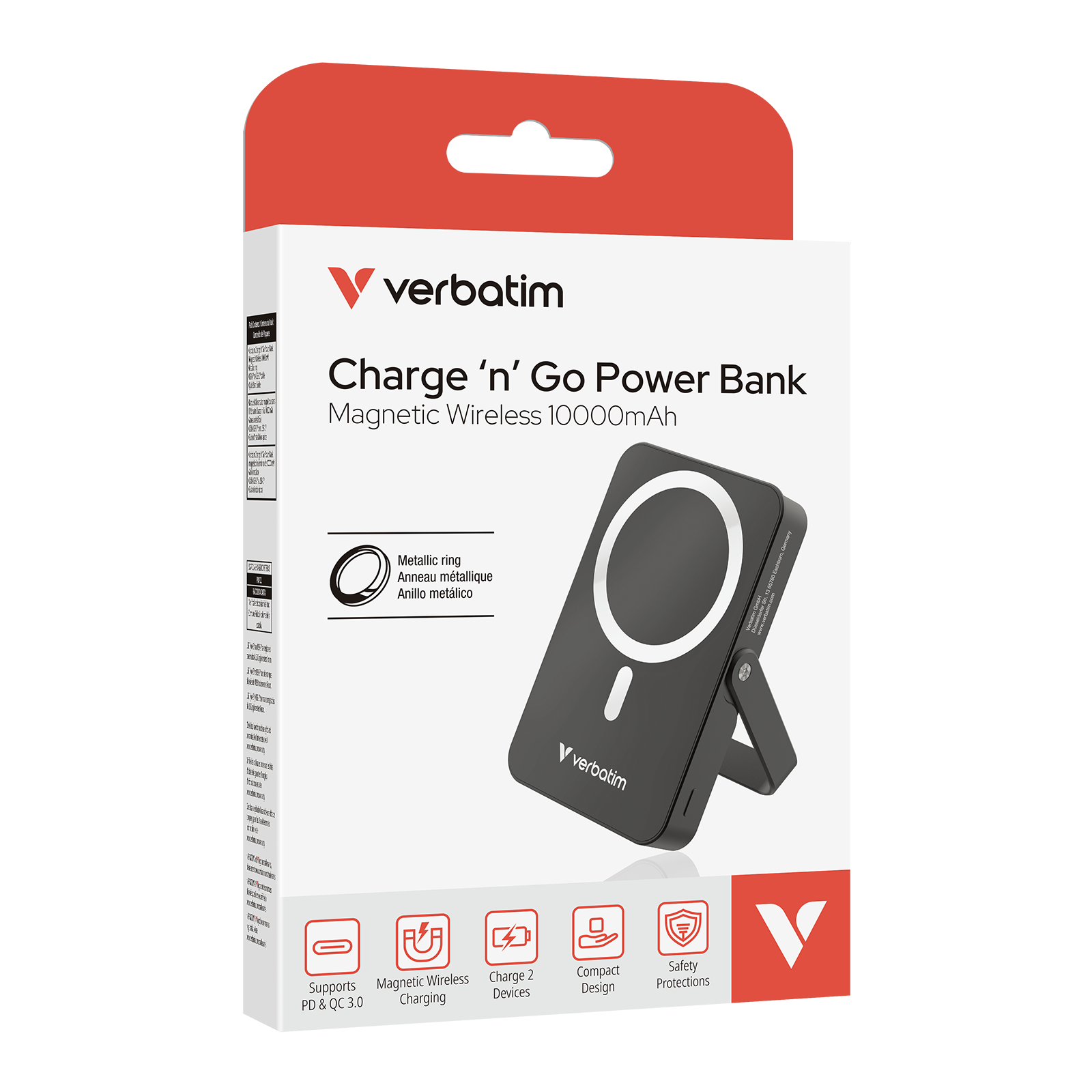 Charge 'n' Go Magnetic Wireless Power Bank 10000mAh med stativ - Svart