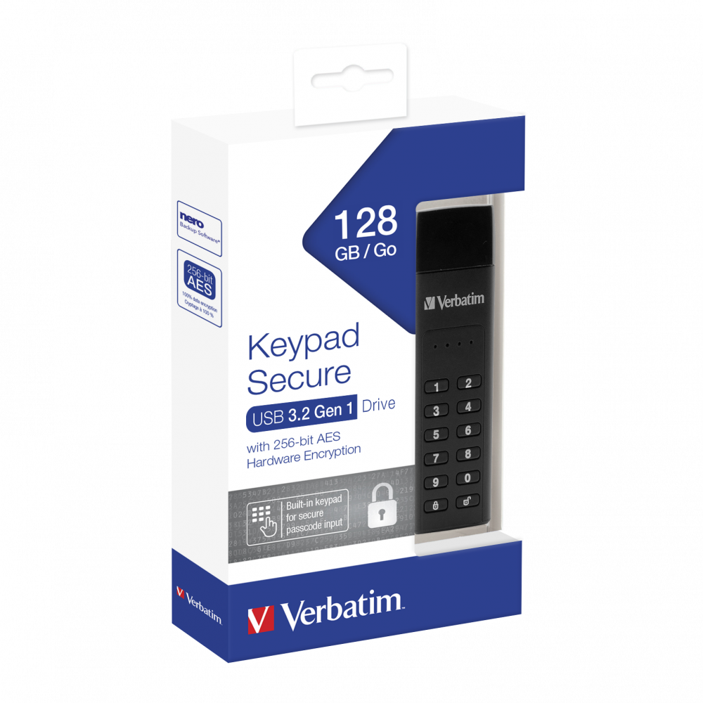Verbatim Keypad Secure USB 3.2 Gen 1 Drive 128GB | Verbatim Online