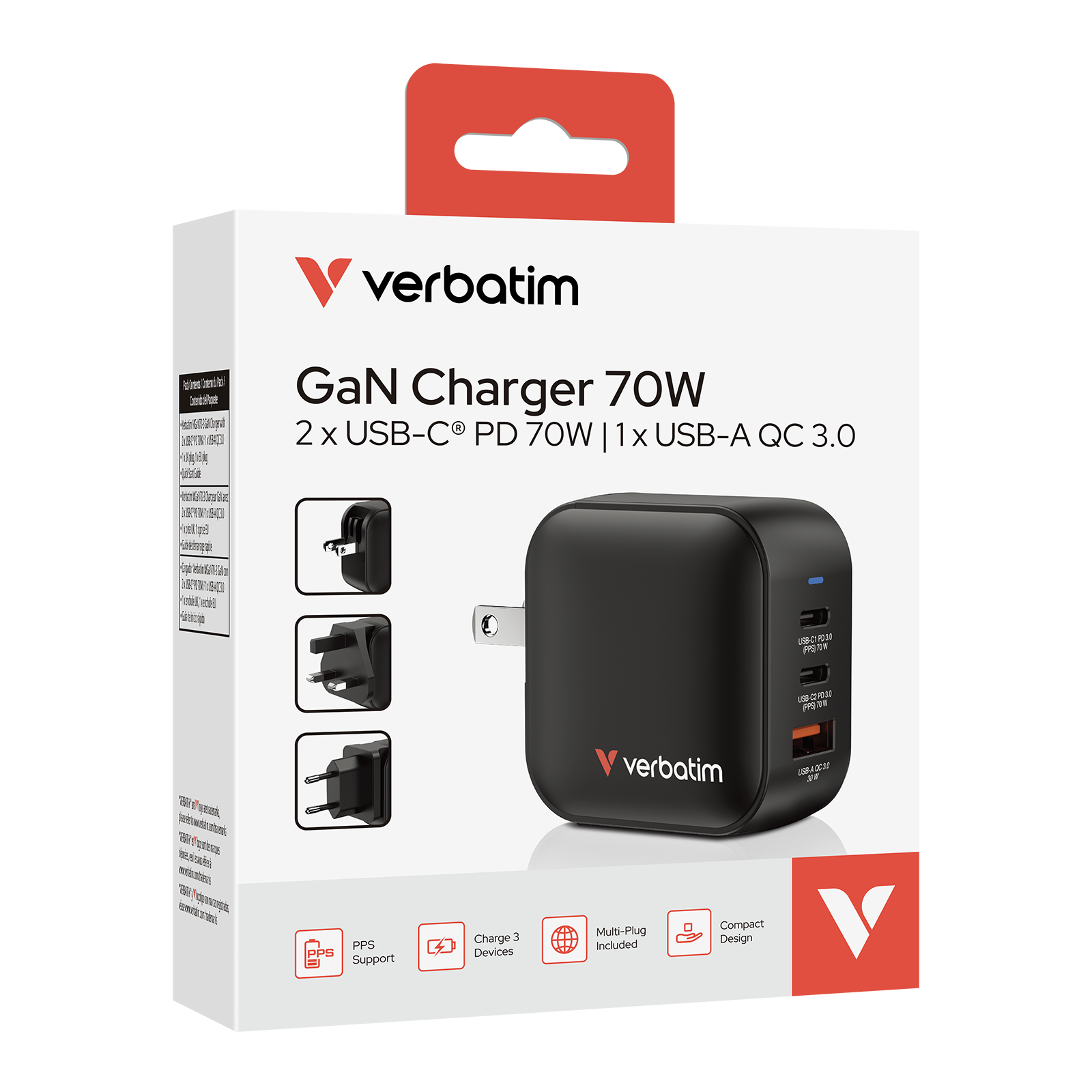 Mini GaN Wall Charger 70W 3 Port