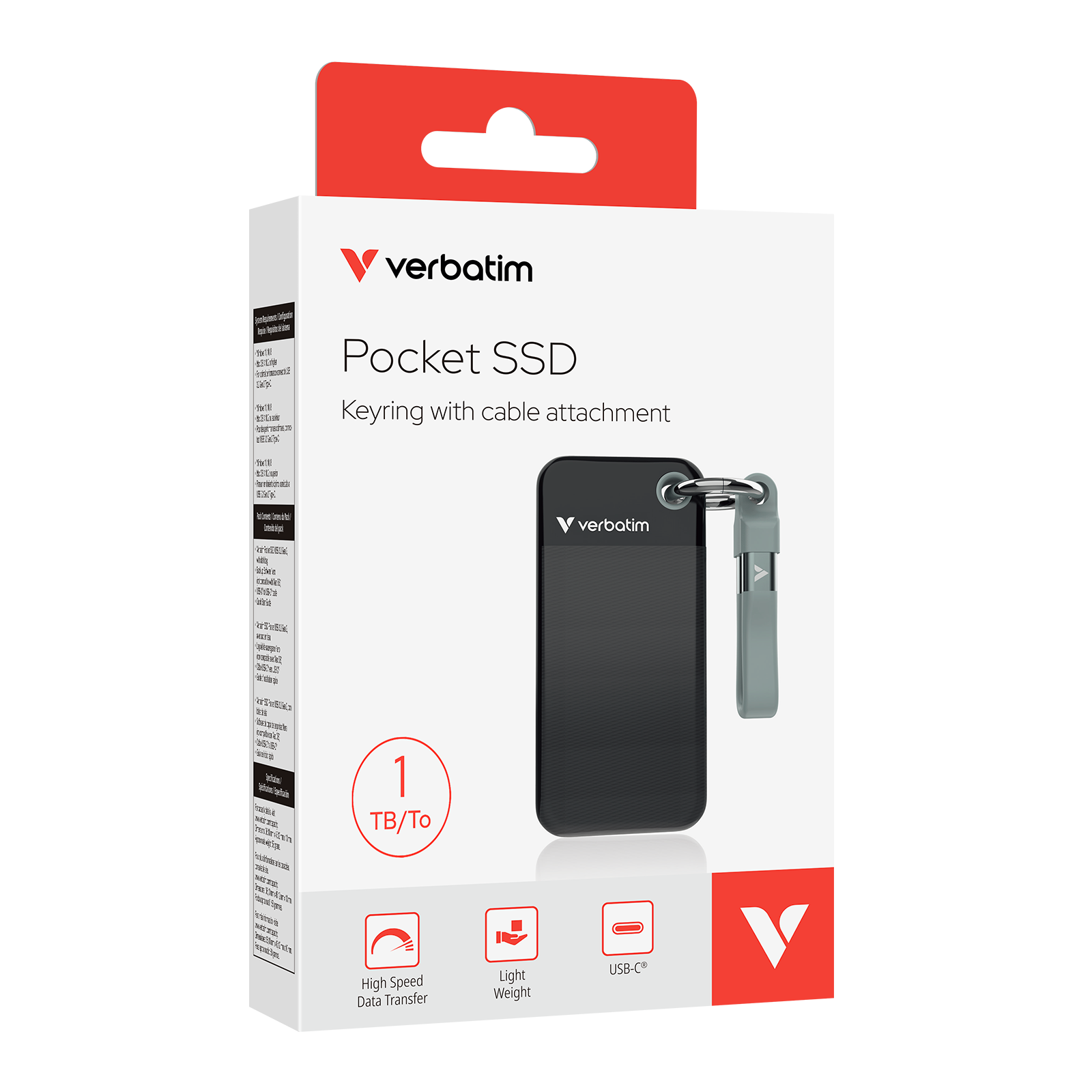 Pocket SSD with Keyring and Cable attachment - 1TB Black/Grey