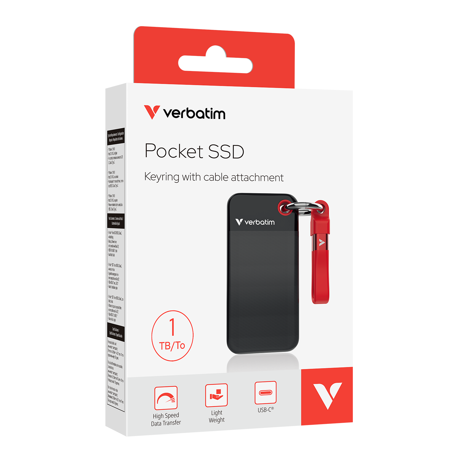 Pocket SSD met sleutelhanger en kabelbevestiging - 1TB Zwart/Rood