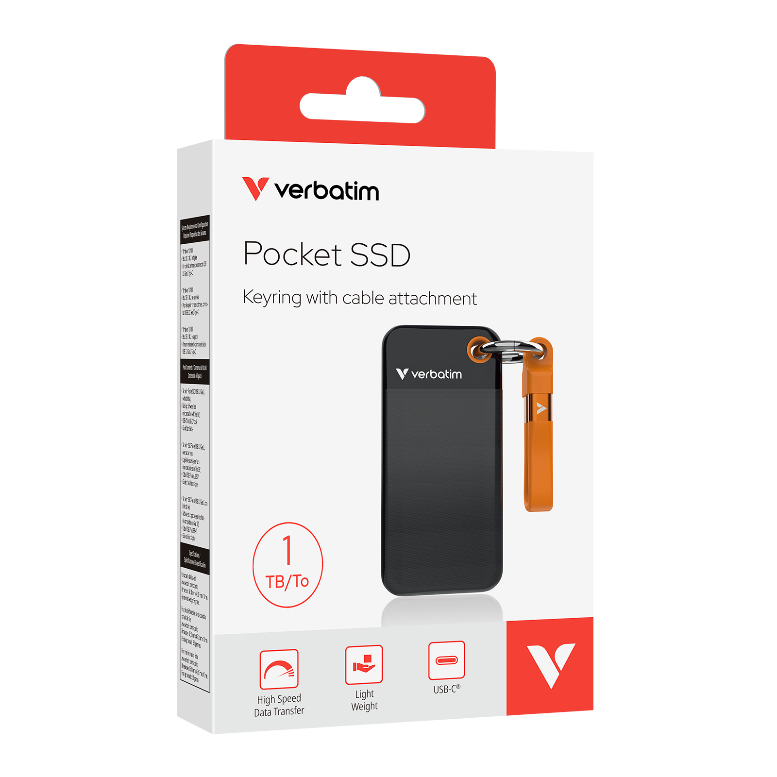 Pocket SSD med nyckelring och kabelfäste - 1TB svart/orange