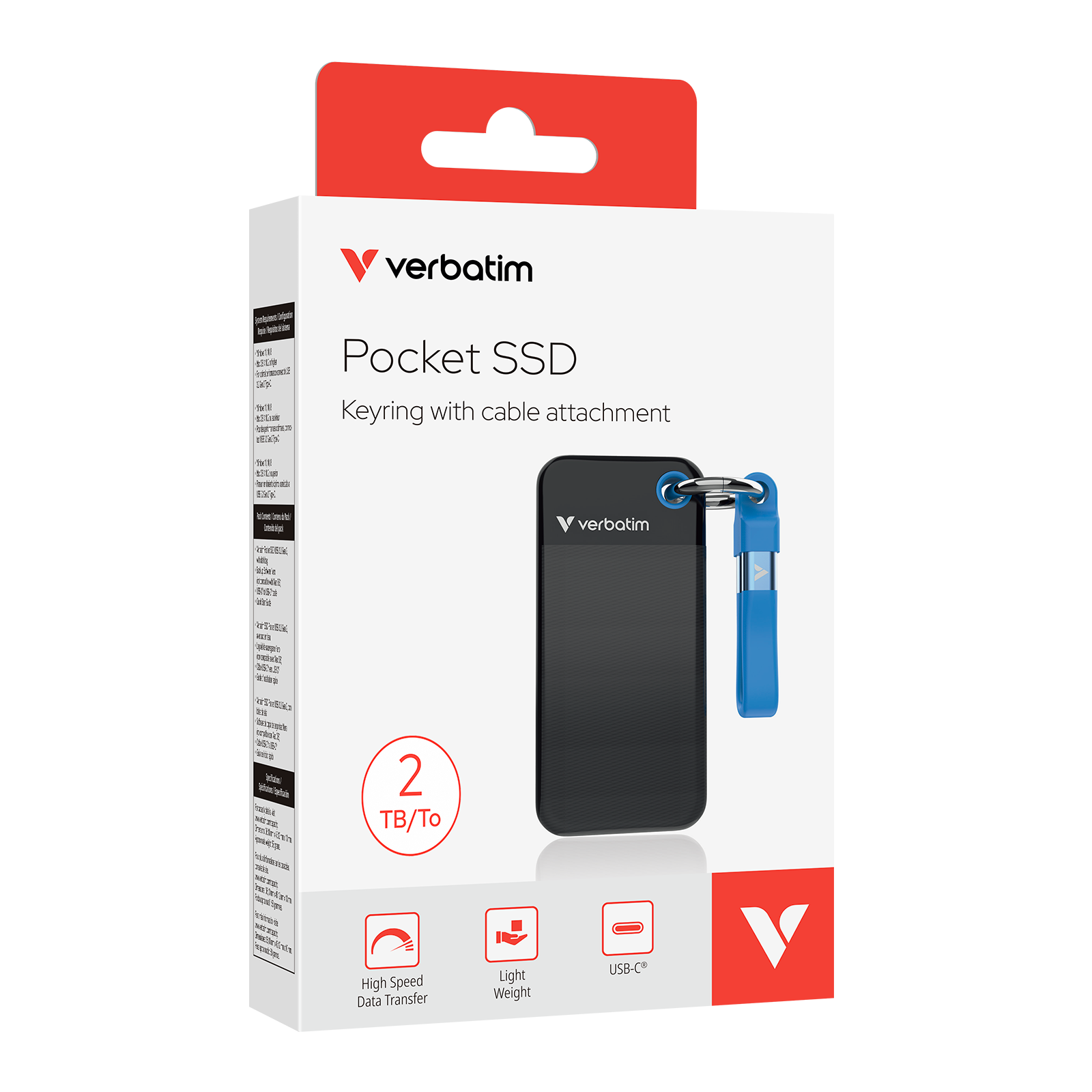 Pocket SSD with Keyring and Cable attachment - 2TB Black/Blue