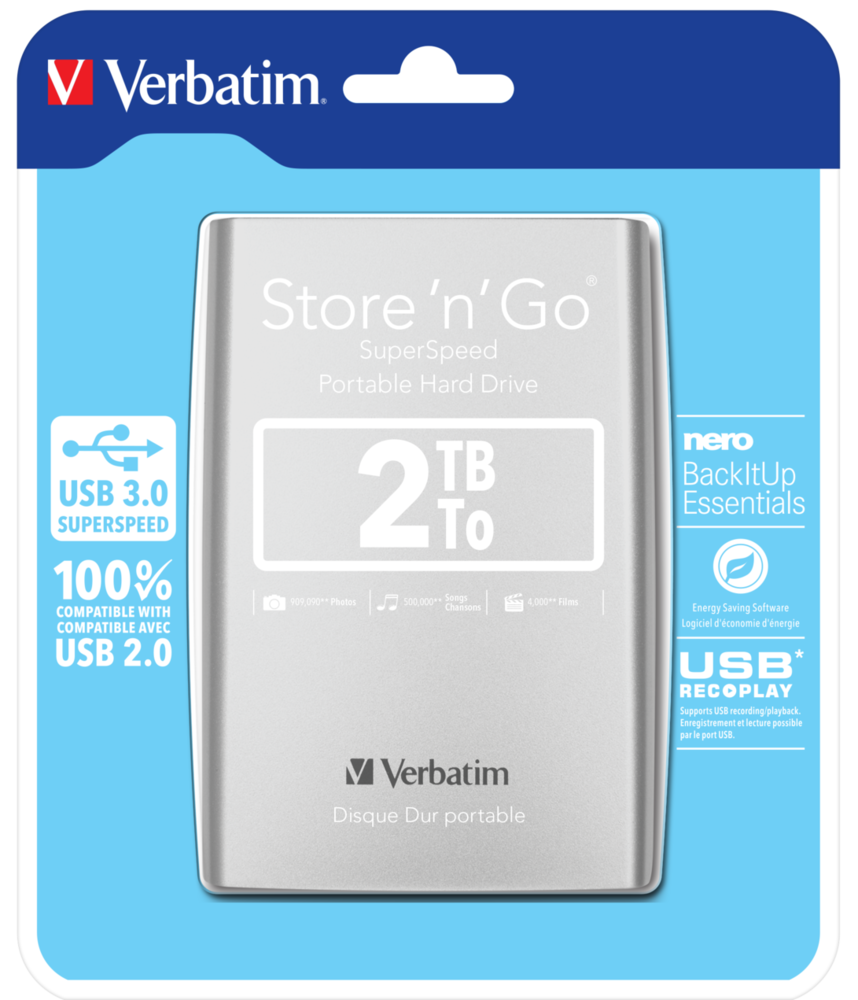 Buy Portable Hard Drive 2TB USB 3.0 Silver | Store 'n' Go