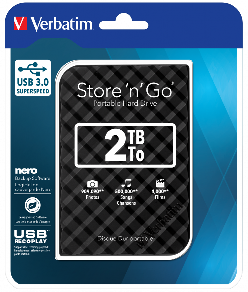 Verbatim Store 'n' Go USB 3.0 Hard Drive 2TB Black | Store 'n' Go