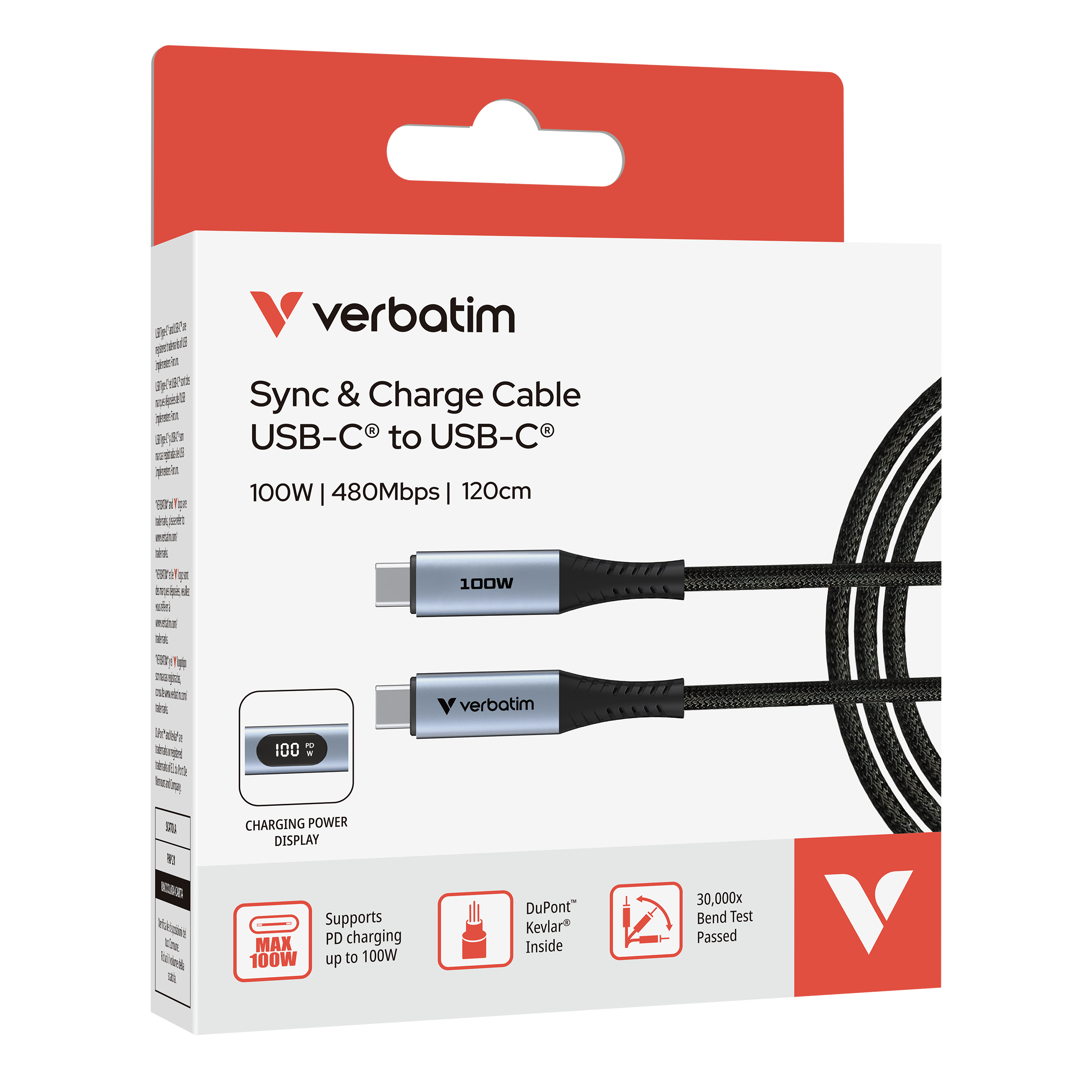 Sync & Charge USB-C to USB-C 100W Cable with Power Display - 120cm